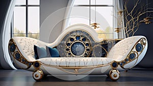 Luxurious Futuristic Classical Style Sofa With Gold And Blue Accents