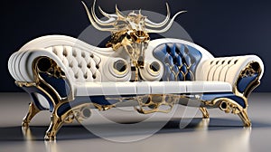 Luxurious Futuristic Classical Style Sofa With Golden Horns And Blue Base