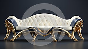 Luxurious Futuristic Classical Style Sofa With Navy, Gold, And White Colors