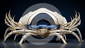 Luxurious Futuristic Crab Chair With Gold And Blue Elements