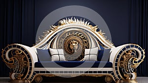 Luxurious Futuristic Lion-inspired Gold And Blue Couch