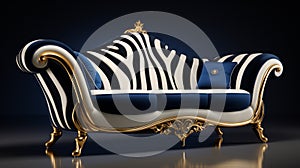 Luxurious Futuristic Victorian Sofa With Zebra And Blue Print photo