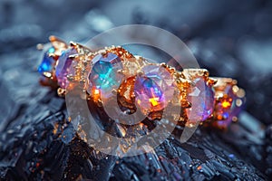 Luxurious gemstone ring with fiery glow, symbolizing opulence and exquisite jewelry.