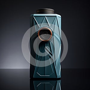 Luxurious Geometry: Blue Camera Cup With Lens Design