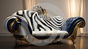Luxurious Gold And Blue Zebra Sofa With Futuristic Classical Style photo