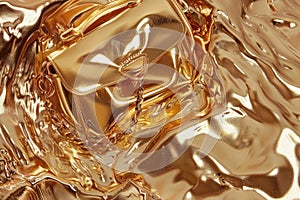 A luxurious gold foil background serves as the backdrop for a square object at its center, exuding elegance and opulence