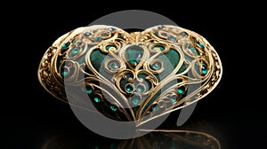 Luxurious Gold Heart Shaped Ring With Green Stones photo