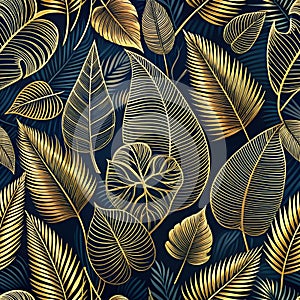 Luxurious gold tropical leaf pattern