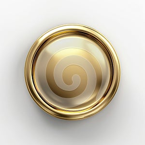 Luxurious Golden Button on a Glossy White Background. Generative ai photo