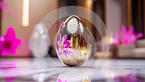 luxurious golden easter egg on marble surface