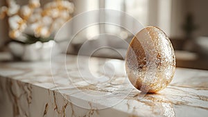 luxurious golden easter egg on marble surface
