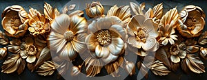 Luxurious Golden Flowers in Baroque Style Artistic Sculpture.