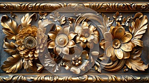 Luxurious Golden Flowers in Baroque Style Artistic Sculpture.