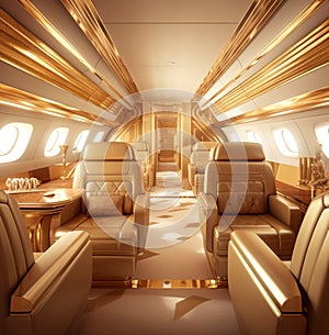 Luxurious golden interior of a private plane