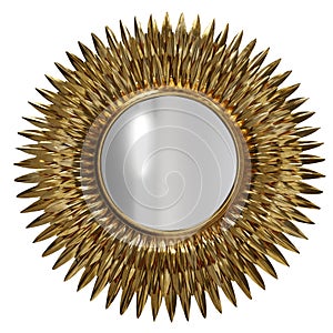 A luxurious golden mirror with spikes isolated in a white background