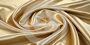 Soft golden satin fabric draped beautifully with fluid and mesmerizing folds reflecting gentle light ai generated photo