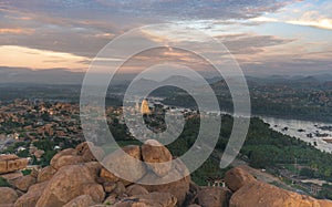 Luxurious green landscape of Hampi,riot of colors and rocky landscape.