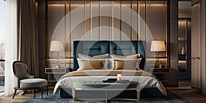 Luxurious Haven: Interior Renderings of an Upscale Boutique Hotel with double bed