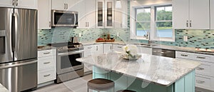 Luxurious high end kitchen with stainless appliances