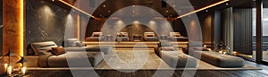Luxurious home theater with plush seating and state-of-the-art sound system3D render