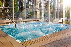 Luxurious hot tub spa with nature view photo