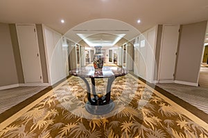 Luxurious hotel corridor nicely decorated and illuminated