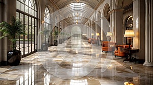 Luxurious Hotel Corridor with Sunlight