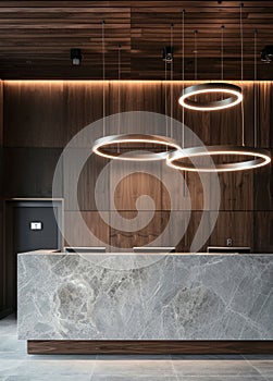 Luxurious Hotel Lobby Reception with Elegant Lighting. Generative ai