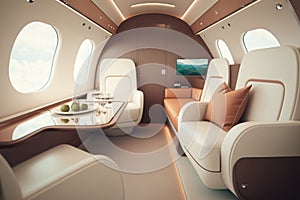 Luxurious interior inside VIP private jet, Generative AI