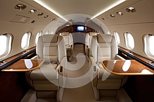Luxurious interior of a private jet. Generative ai