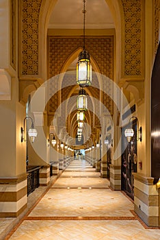 Luxurious interior of Souk Al Bahar market, popular tourist destination, United Arab Emirates