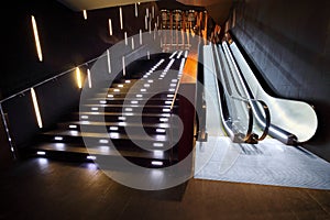 Luxurious interior with stair and escalator