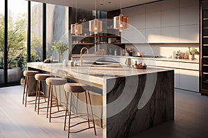 Luxurious kitchen in an apartment or house, modern furniture, Scandinavian