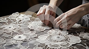 Luxurious Lace Stitching On Wooden Table - Exquisite Artistry photo