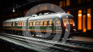 Luxurious Light Green And Silver Model Railroad Train With Nostalgic Tone