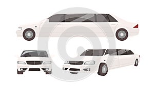 Luxurious limousine or limo isolated on white background. Expensive posh premium motor vehicle, car or automobile. Set