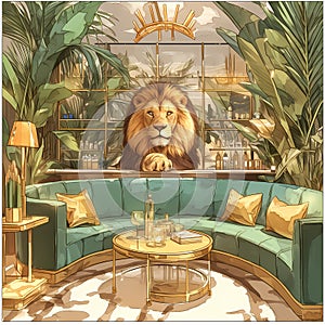 Luxurious Lion-Themed Salon Interior