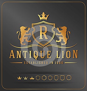 Luxurious Lions Royal Crest Vector Design Template