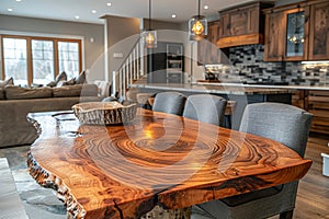 Luxurious live edge wooden table in a modern interior, warmth and natural beauty.