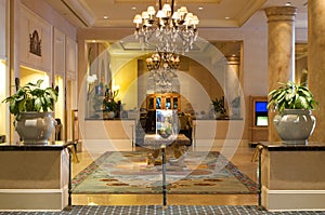 Luxurious lobby in an upscale resort photo
