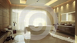 Luxurious massage room designed with a minimalist aesthetic, featuring wooden elements and soft lighting for a tranquil