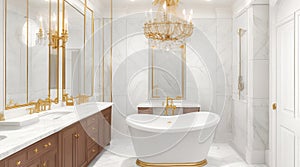 A luxurious master bathroom with a freestanding