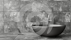 Luxurious minimalist bathroom black ceramic sink, chrome faucet, elegant grey tiles