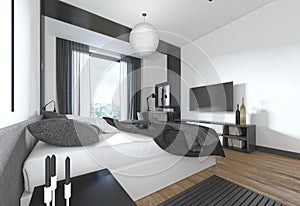 Luxurious, modern bedroom in contemporary style in black and white.