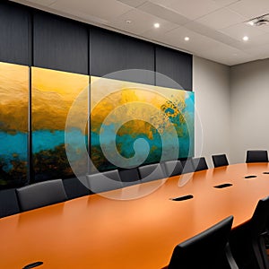 Luxurious and modern conference board room with chairs and table. Generative AI