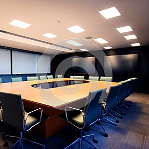 Luxurious and modern conference board room with chairs and table. Generative AI