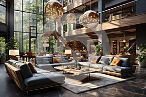 A luxurious modern home interior featuring a spacious open layout. Contemporary design. Generative AI