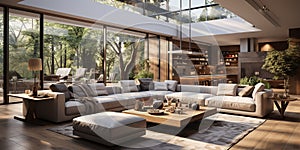 A luxurious modern home interior featuring a spacious open layout. Contemporary design. Generative AI