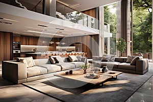 A luxurious modern home interior featuring a spacious open layout. Contemporary design. Generative AI