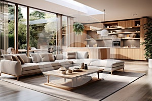 A luxurious modern home interior featuring a spacious open layout. Contemporary design. Generative AI